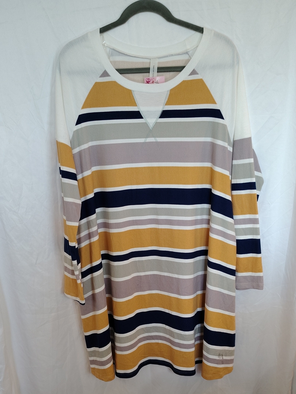 Striped Long Sleeve Dress - White Mustard Navy
